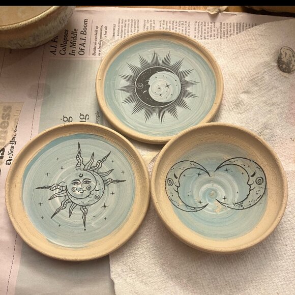 Handmade Other - Celestial handmade pottery blue crescent moons handcrafted stoneware dish🌛